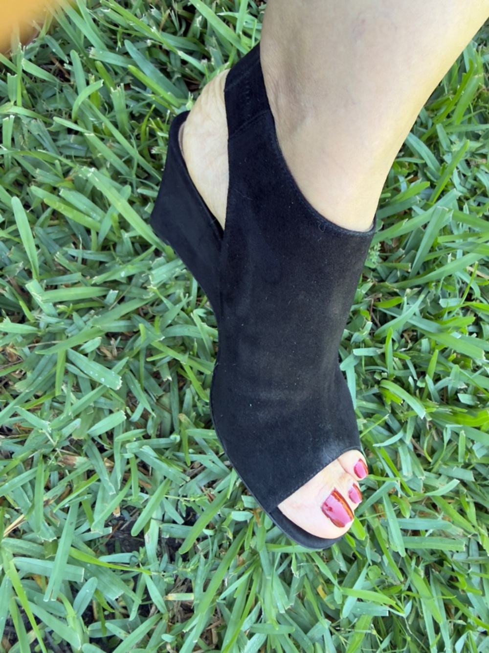 Gianvito Rossi Black Suede Wedge Peep-Toe Slingback Sandals